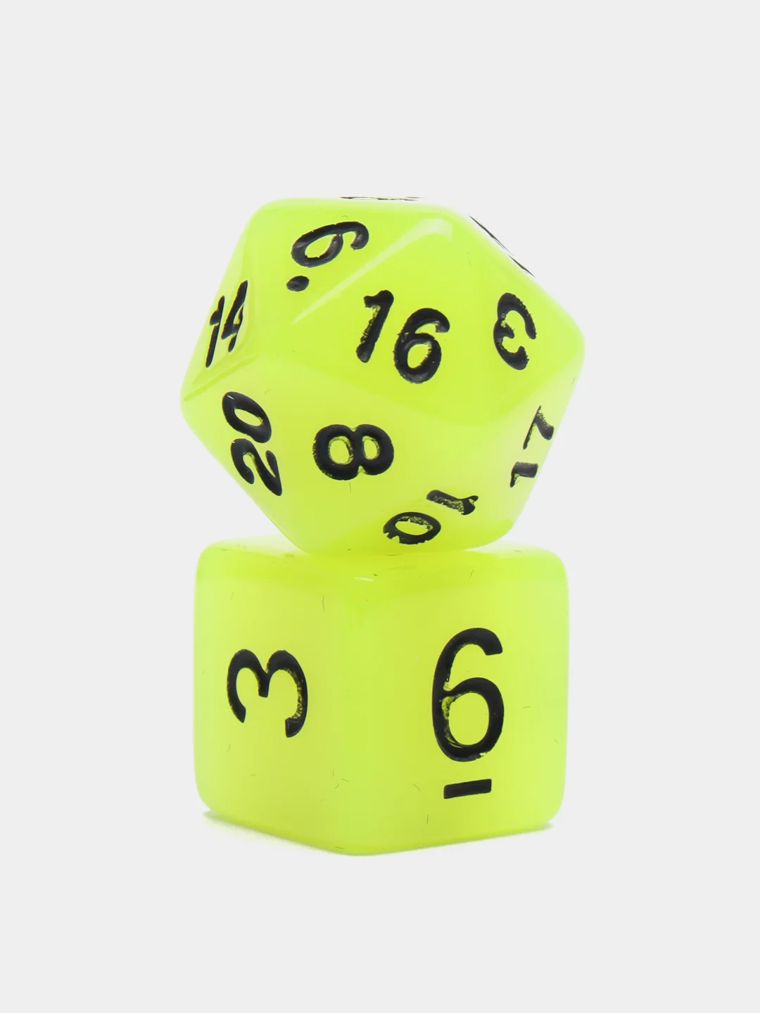 Салатовый дайсы-кубики для Dungeons and Dragons (ДнД), светящиеся в темноте, 7 штук