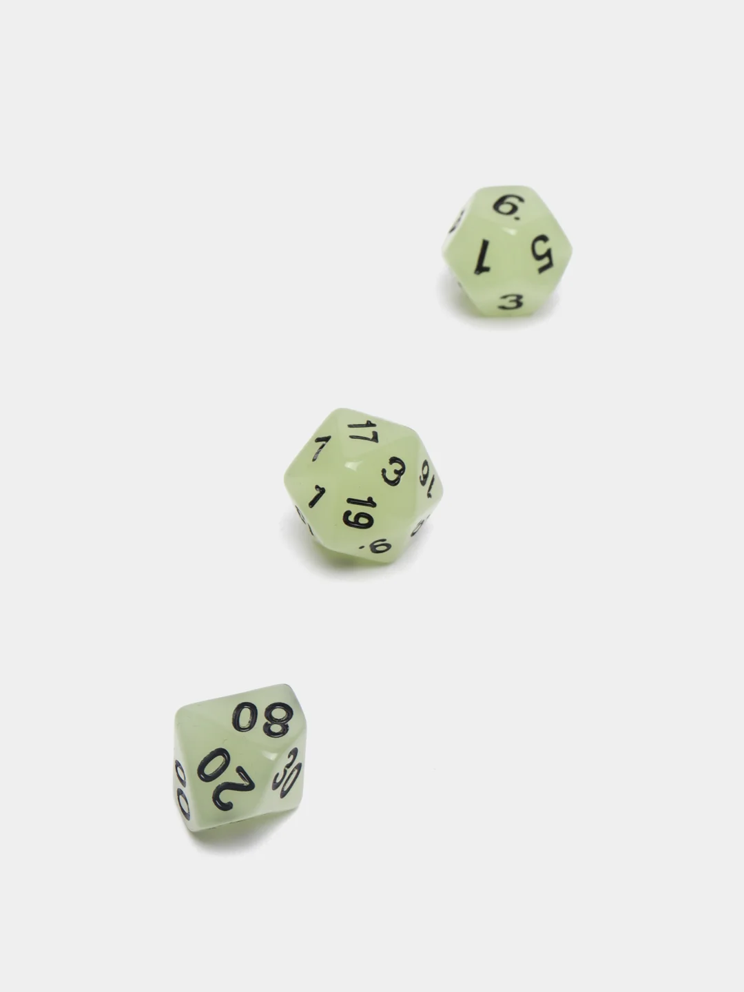 Белый дайсы-кубики для Dungeons and Dragons (ДнД), светящиеся в темноте, 7 штук