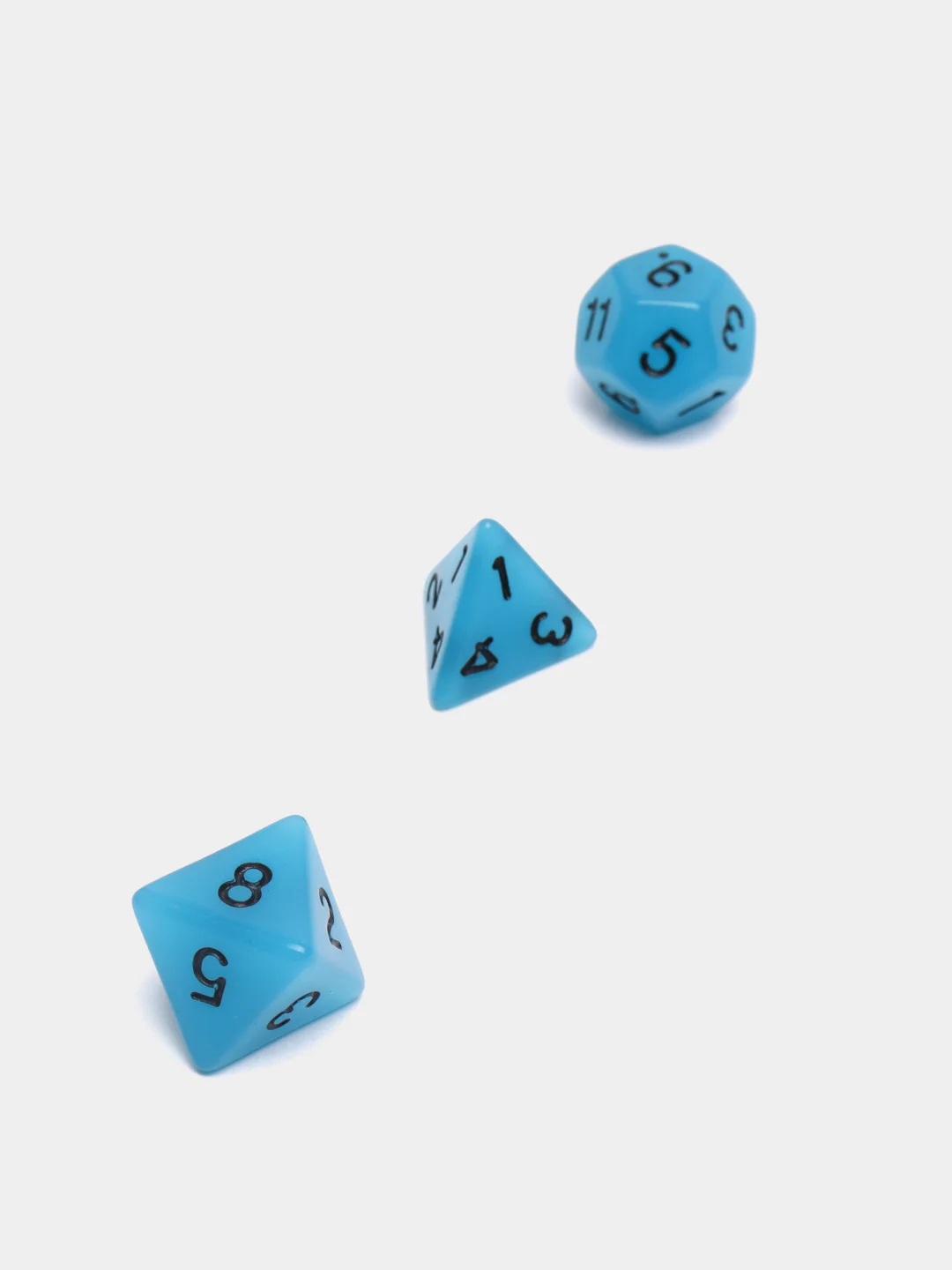 Синий дайсы-кубики для Dungeons and Dragons (ДнД), светящиеся в темноте, 7 штук