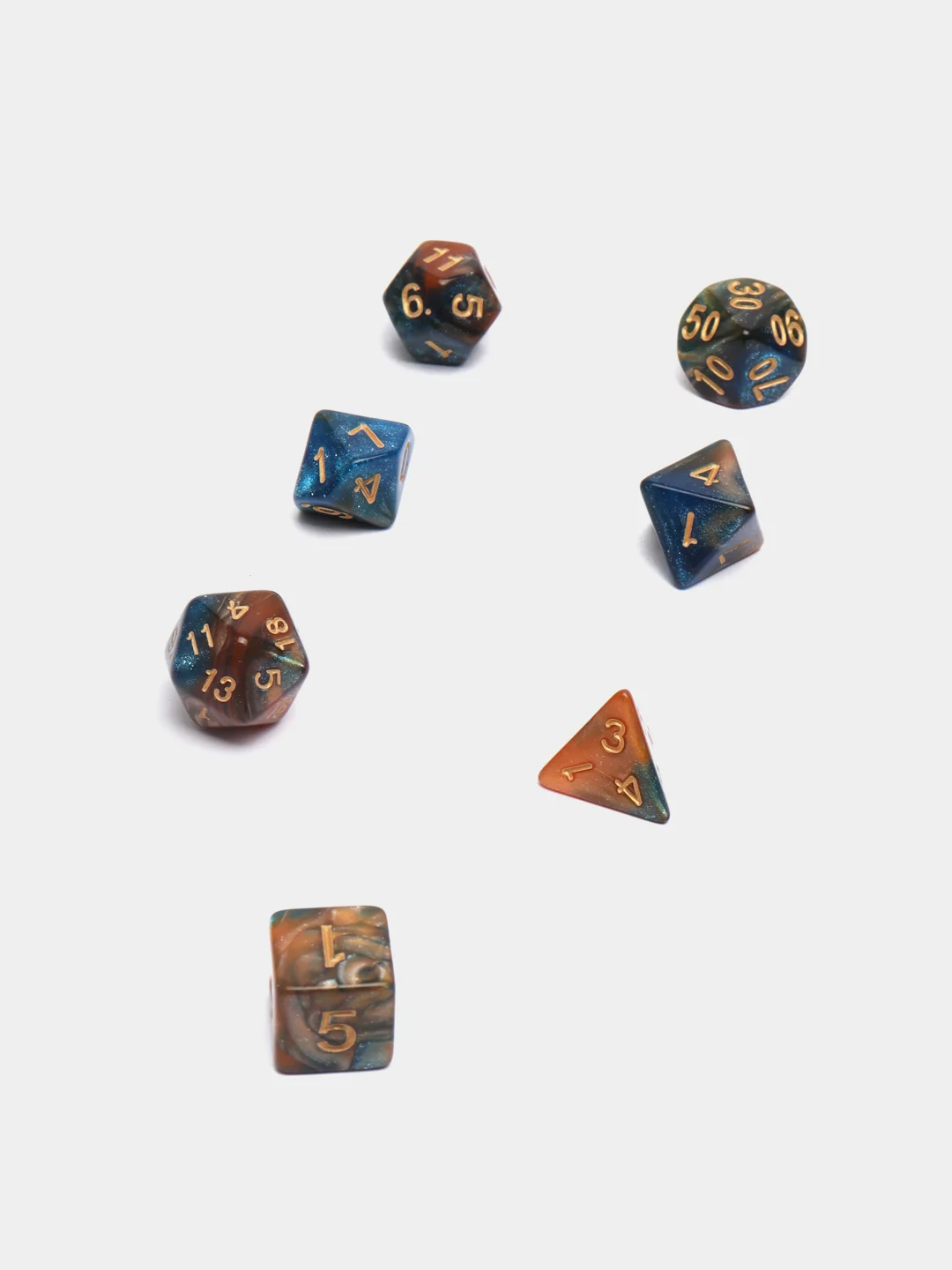 Синий дайсы-кубики "Галактика" для Dungeons and Dragons (ДнД), 7 штук