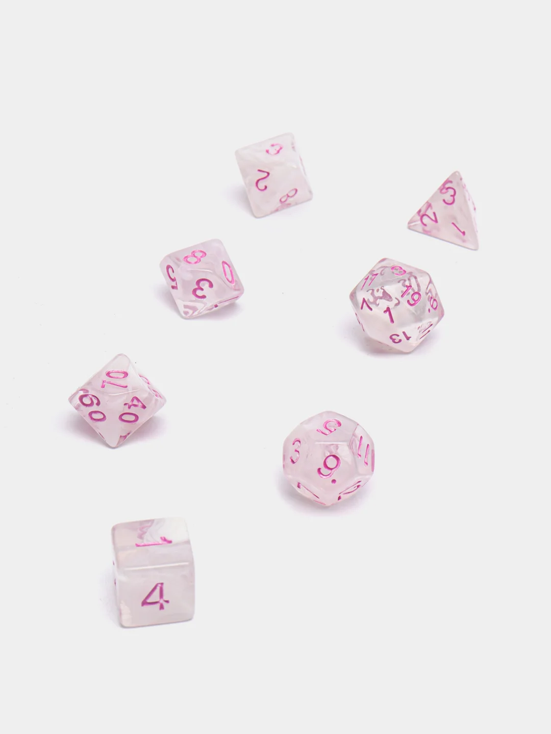 Розовый дайсы - кубики, игральные кости для Dungeons and Dragons (ДнД), набор 7 штук