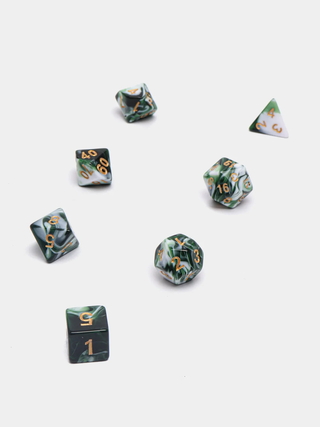 Зеленый кубики-дайсы игральные для Dungeons and Dragons (ДнД), набор из 7 штук