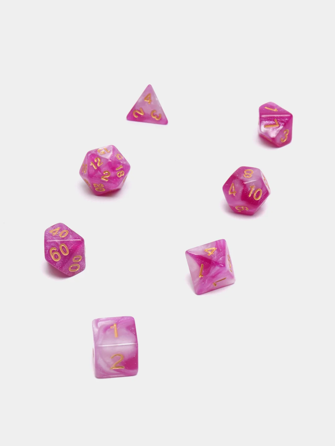 Розовый дайсы-кубики "Галактика" для Dungeons and Dragons (ДнД), 7 штук