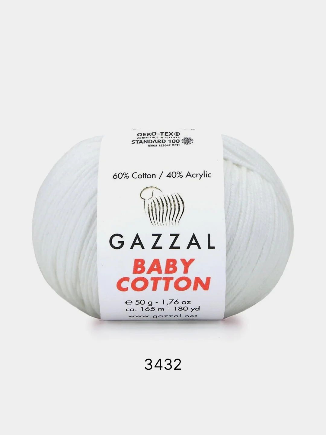Белый пряжа Gazzal Baby Cotton 40% акрил 60% хлопок 50 г 165 м