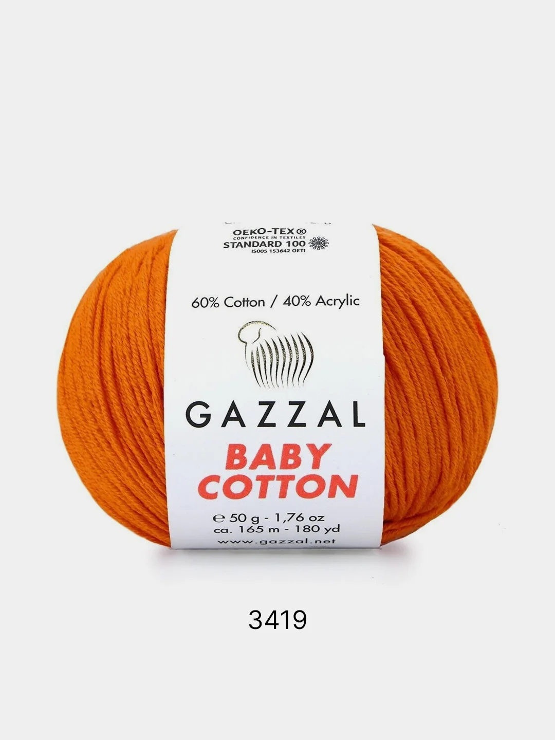 Оранжевый пряжа Gazzal Baby Cotton 40% акрил 60% хлопок 50 г 165 м