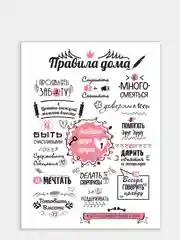 Черный картина-постер "Правила дома" для декора интерьера дома