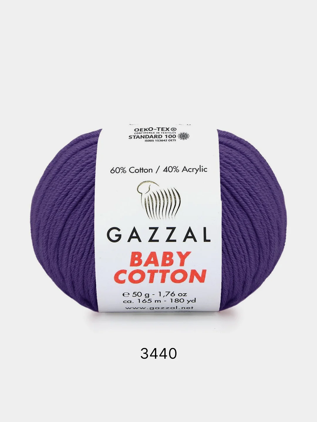 Фиолетовый пряжа Gazzal Baby Cotton 40% акрил 60% хлопок 50 г 165 м