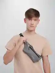 Серый мужская сумка поясная, текстиль