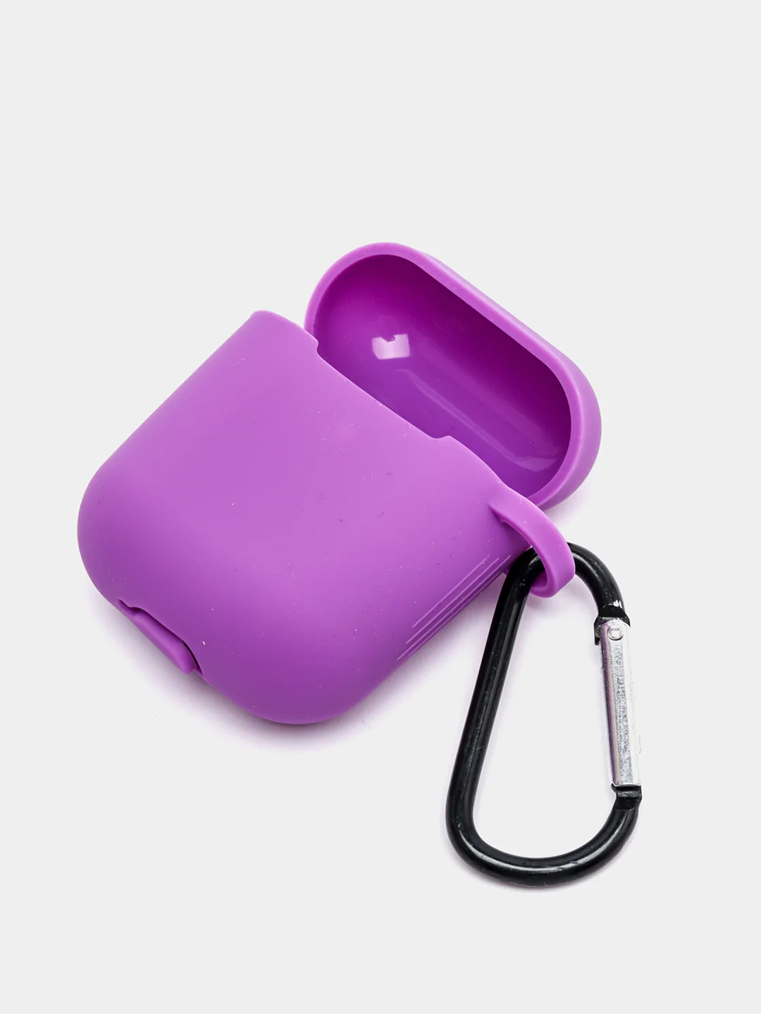 Фиолетовый силиконовый чехол для Apple Airpods 1/2 с карабином аирподс