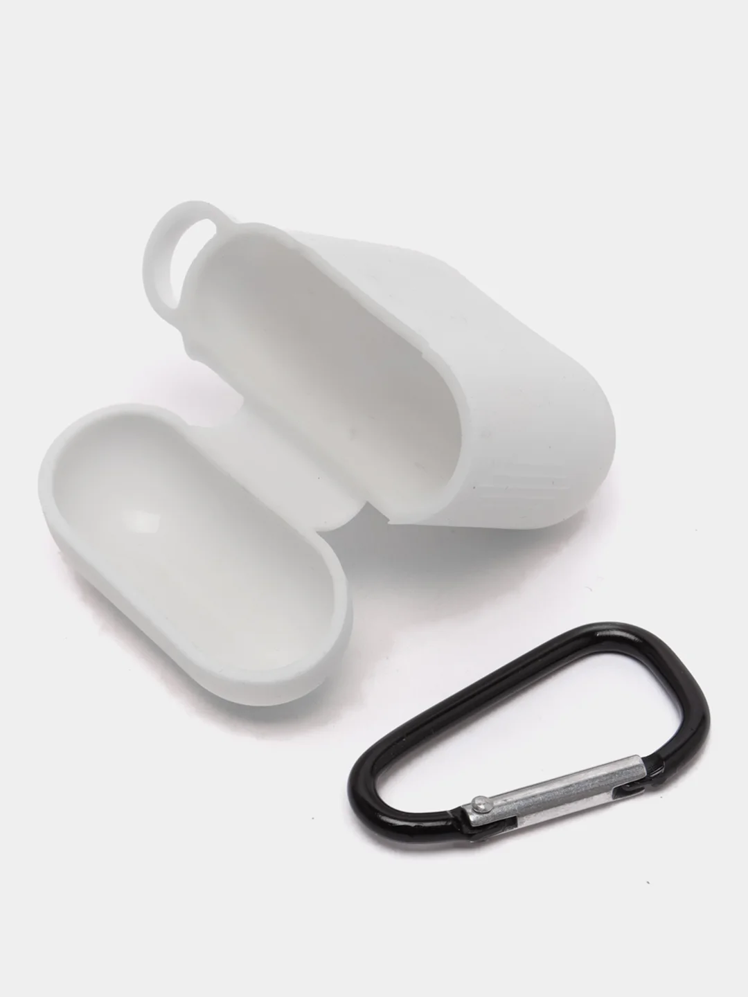 Белый силиконовый чехол для Apple Airpods 1/2 с карабином аирподс