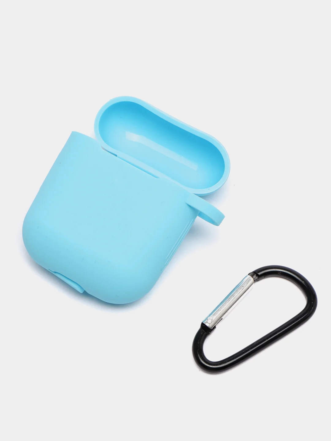 Голубой силиконовый чехол для Apple Airpods 1/2 с карабином аирподс