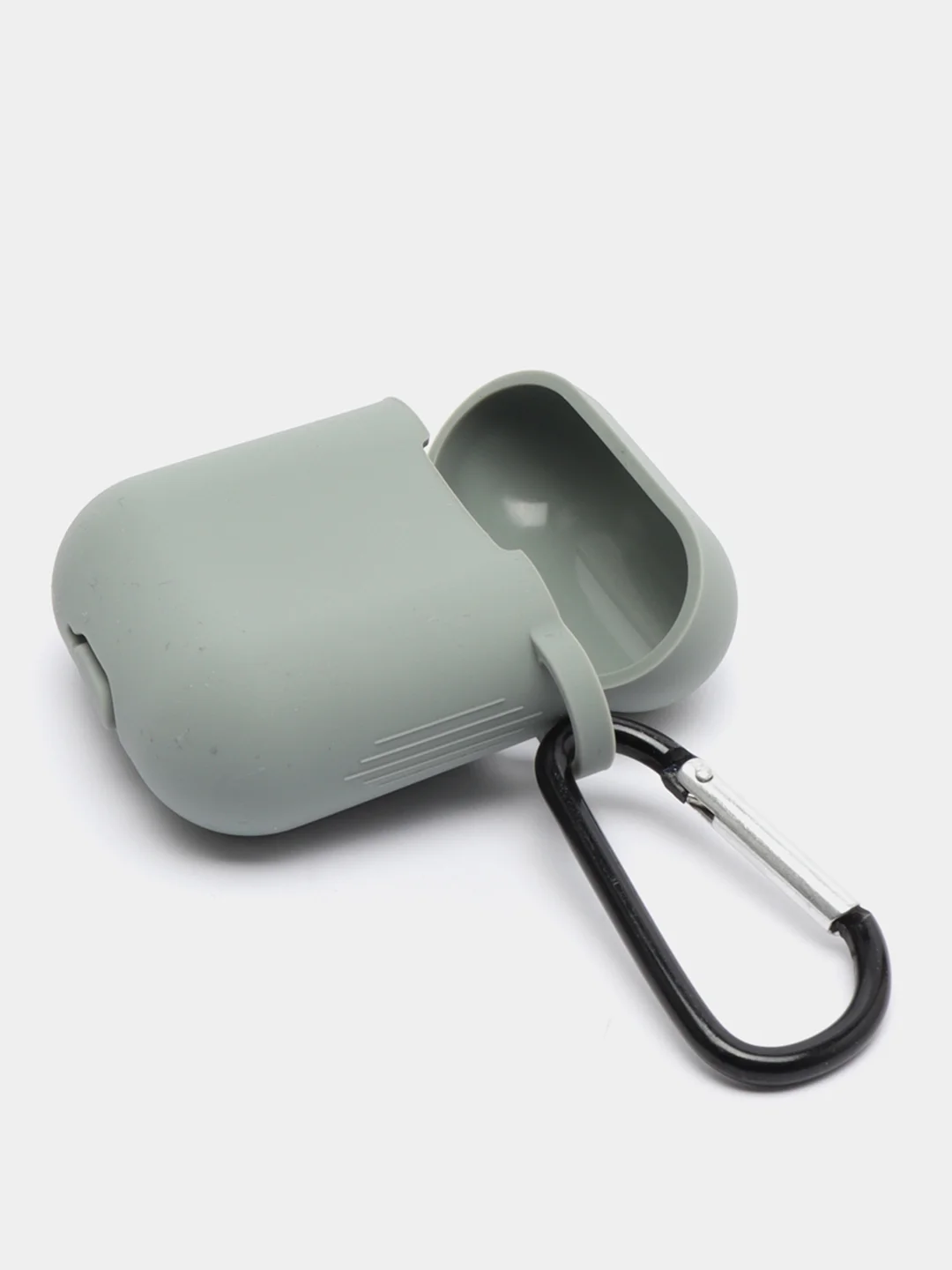 Серый силиконовый чехол для Apple Airpods 1/2 с карабином аирподс