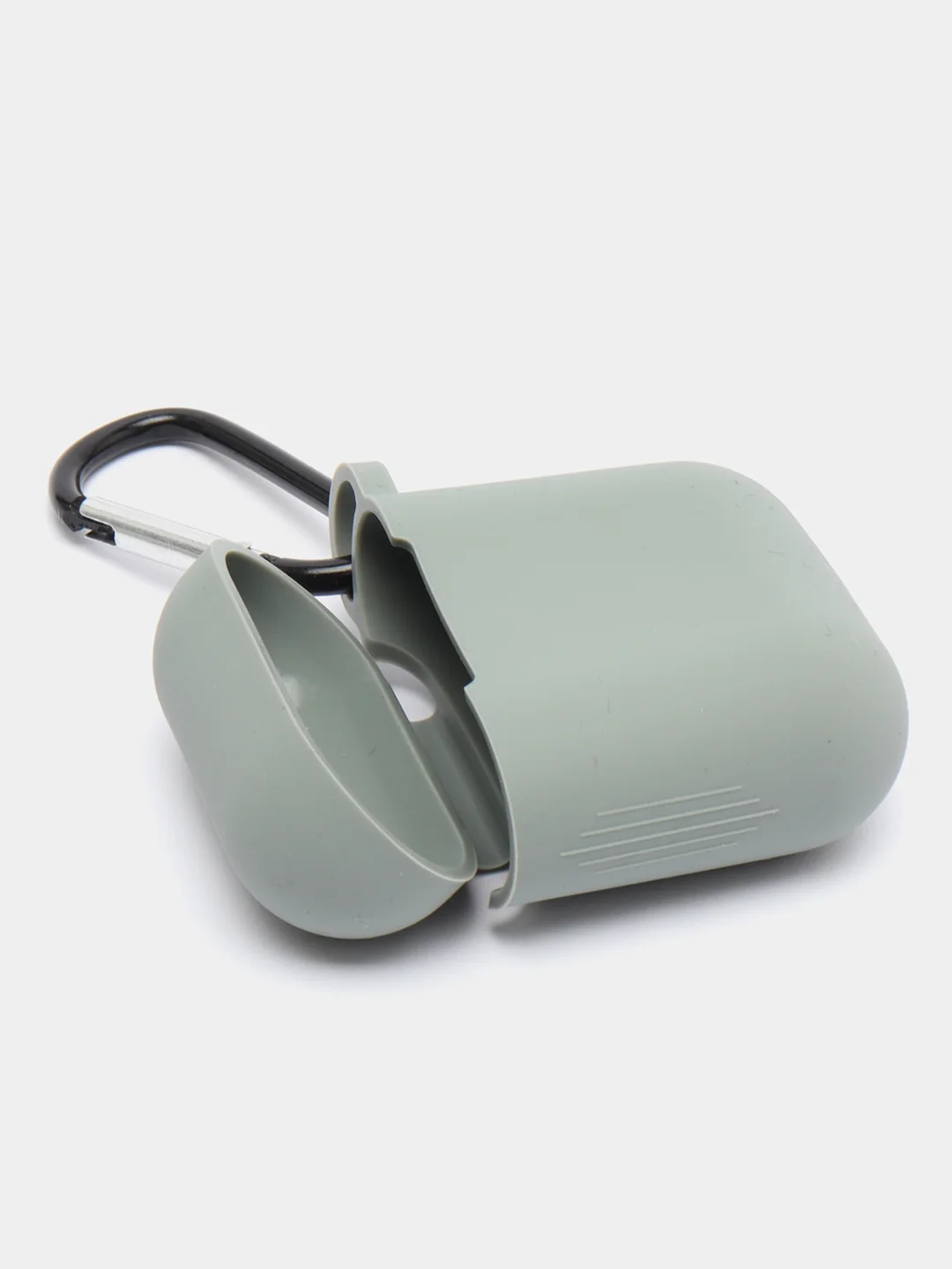 Серый силиконовый чехол для Apple Airpods 1/2 с карабином аирподс