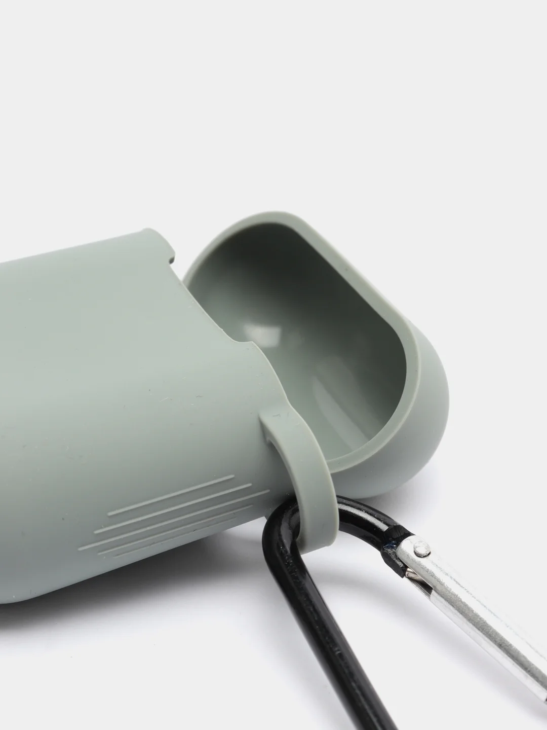 Серый силиконовый чехол для Apple Airpods 1/2 с карабином аирподс