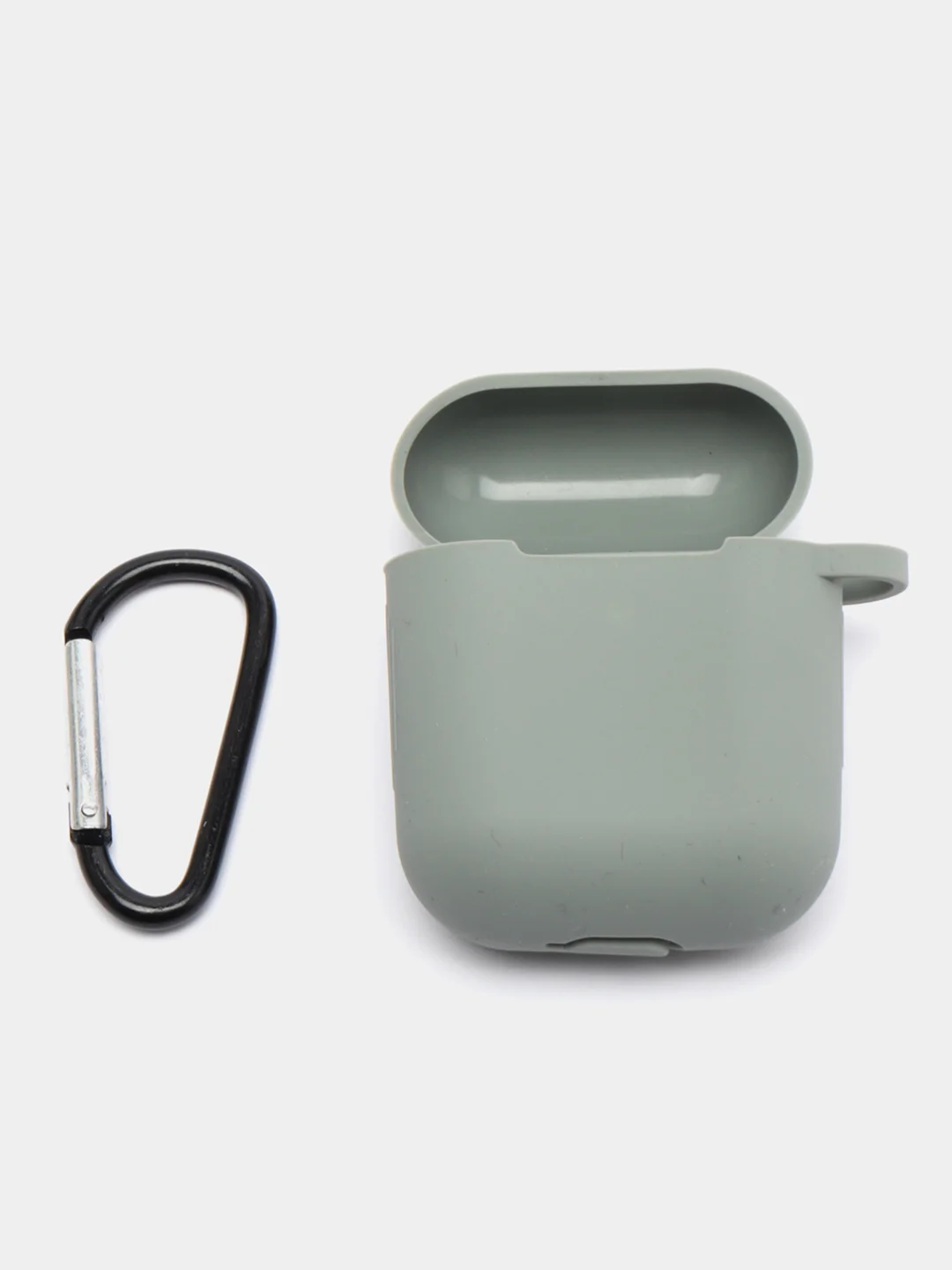 Серый силиконовый чехол для Apple Airpods 1/2 с карабином аирподс