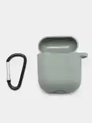 Серый силиконовый чехол для Apple Airpods 1/2 с карабином аирподс