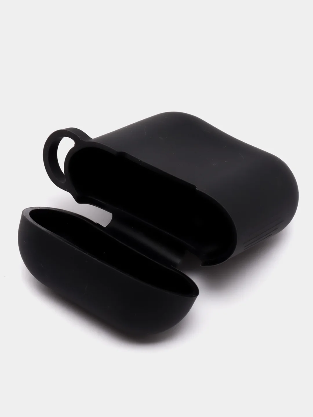 Черный силиконовый чехол для Apple Airpods 1/2 с карабином аирподс