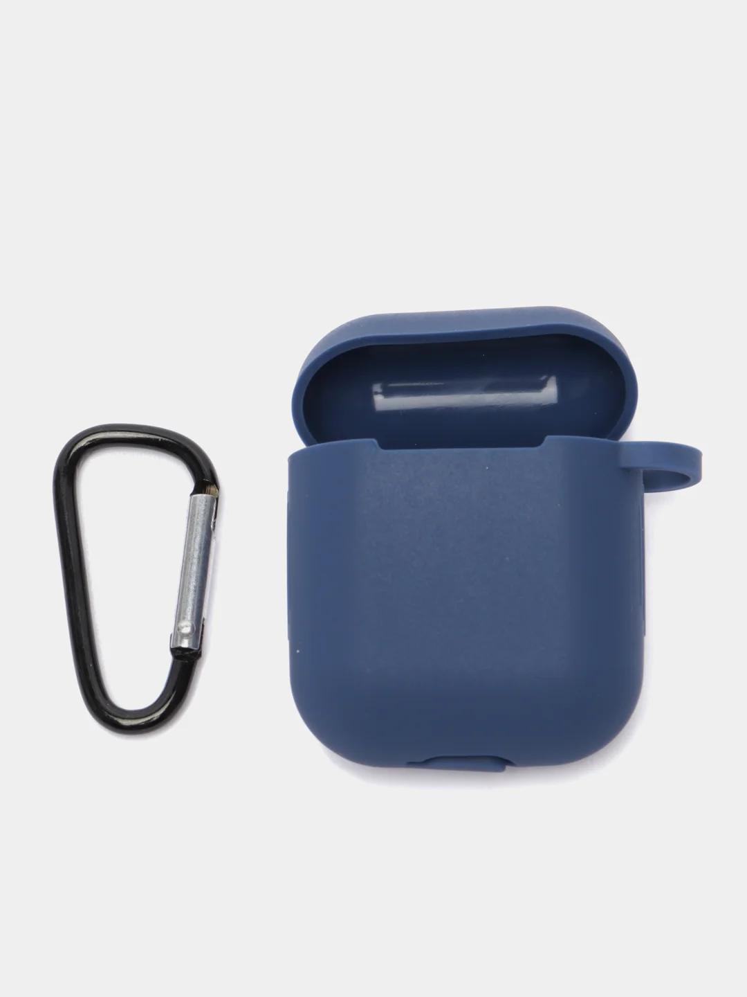 Темно-синий силиконовый чехол для Apple Airpods 1/2 с карабином аирподс