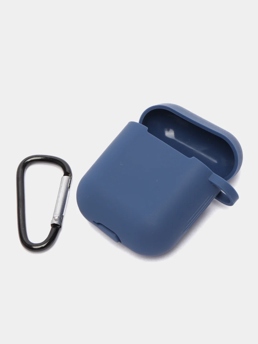 Темно-синий силиконовый чехол для Apple Airpods 1/2 с карабином аирподс