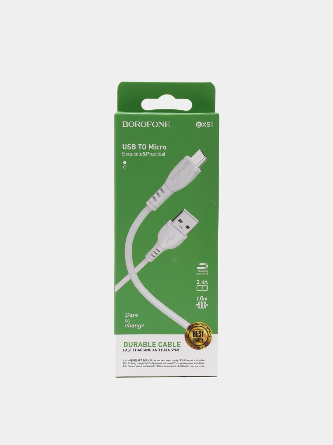 Белый кабель зарядный Borofone BX51 (до 3A, Type-C, MicroUSB, Lightning для Android и iPhone)