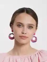 Розовый этнические серьги-подвески с узором