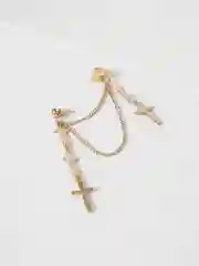 Золотой серьга-кафф с двойной цепочкой, 5 крестов