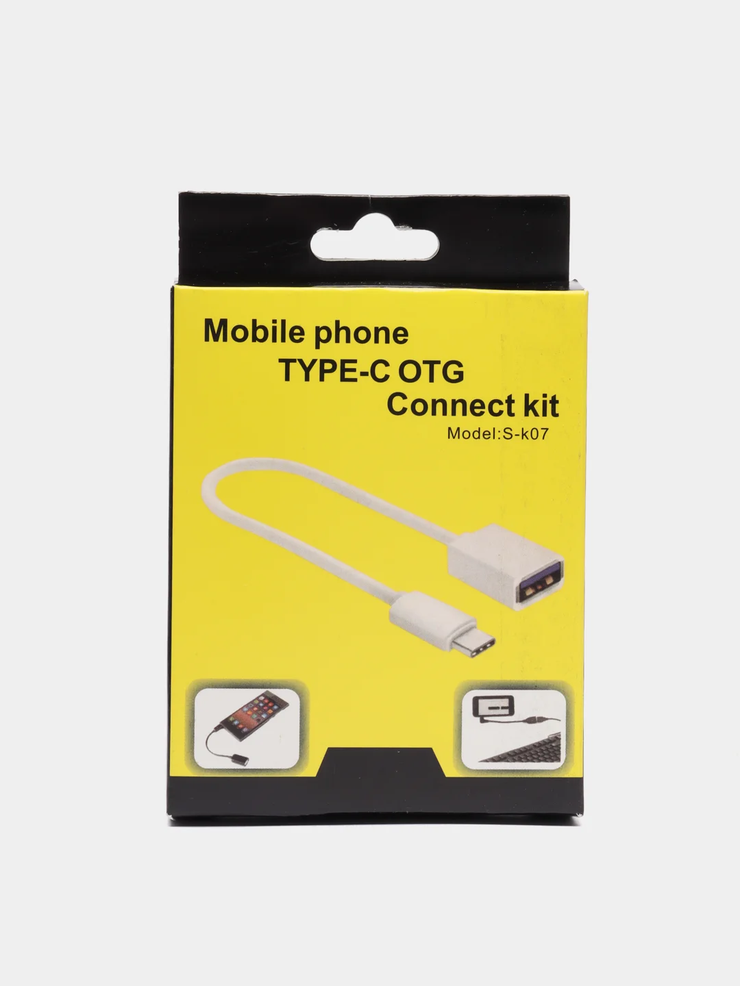 OTG переходник с кабелем USB (мама) - Type-C (папа), черный