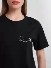 Черный женская футболка с принтом, хлопок