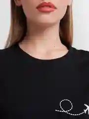 Черный женская футболка с принтом, хлопок