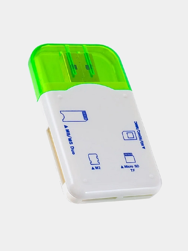Perfeo Card Reader SD/MMC+Micro SD+MS+M2, (PF-VI-R010) цвет зелёный / синий