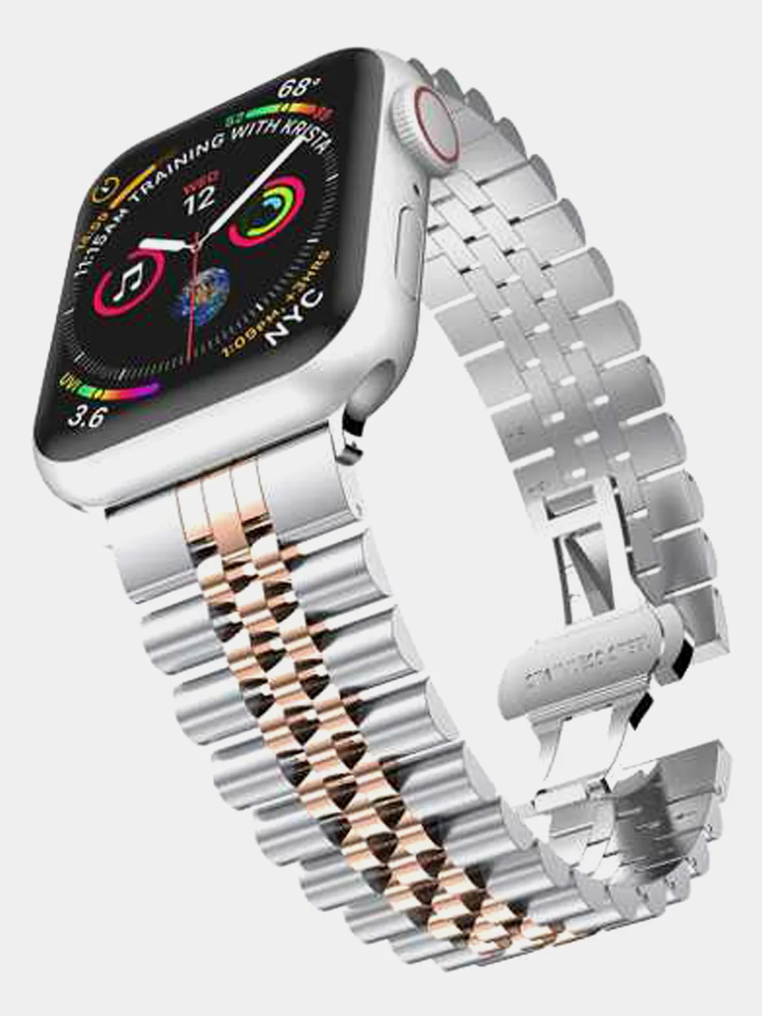 Хром блочный браслет для Apple Watch 7, 6, 5, 4, 3, 2, 1 и SE, стальной