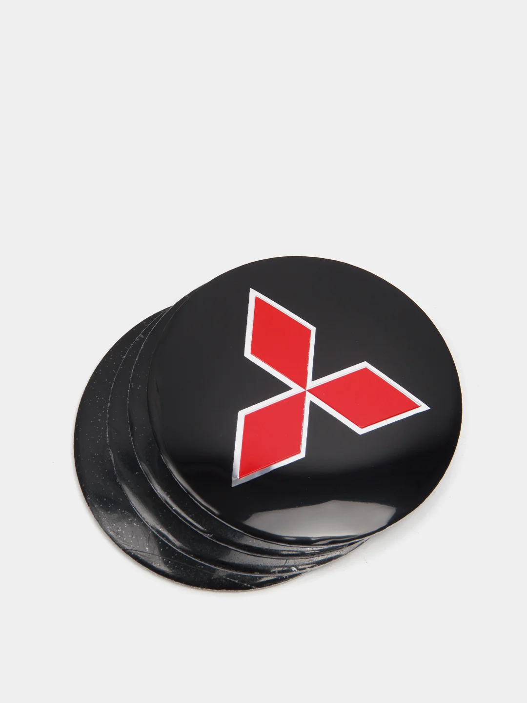 Красный наклейки на диски, колпаки Mitsubishi сферические, изогнутые, 56 мм, 4 штуки