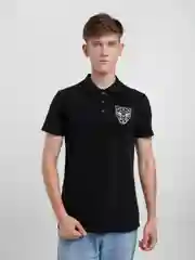 Черный поло, принт "Барс"