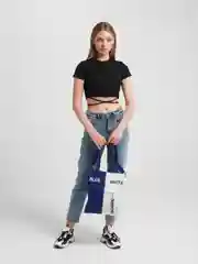 Синий двухцветный шоппер с надписью