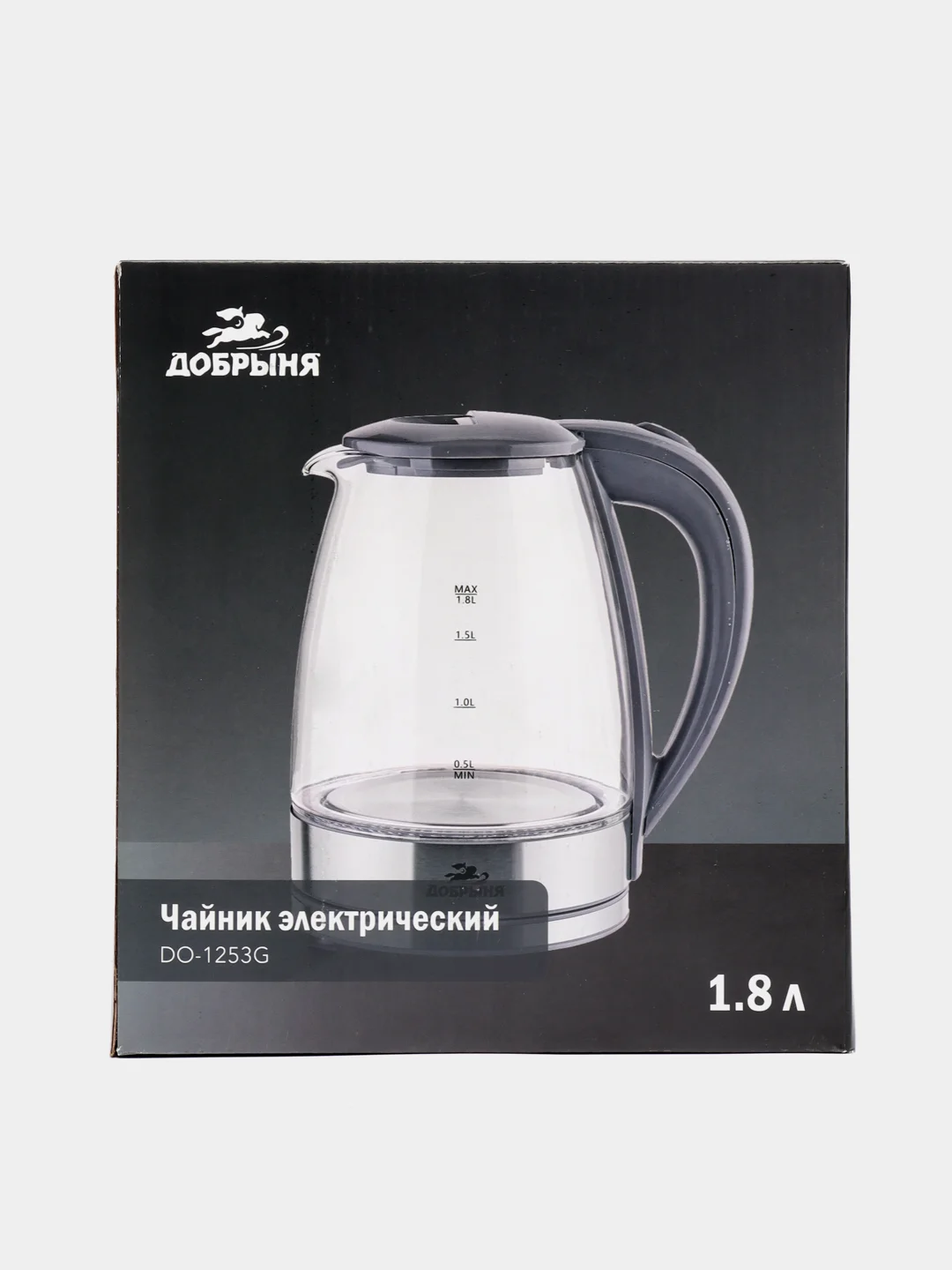Чайник электрический Добрыня DO-1253G стеклянный, 1,8 литра