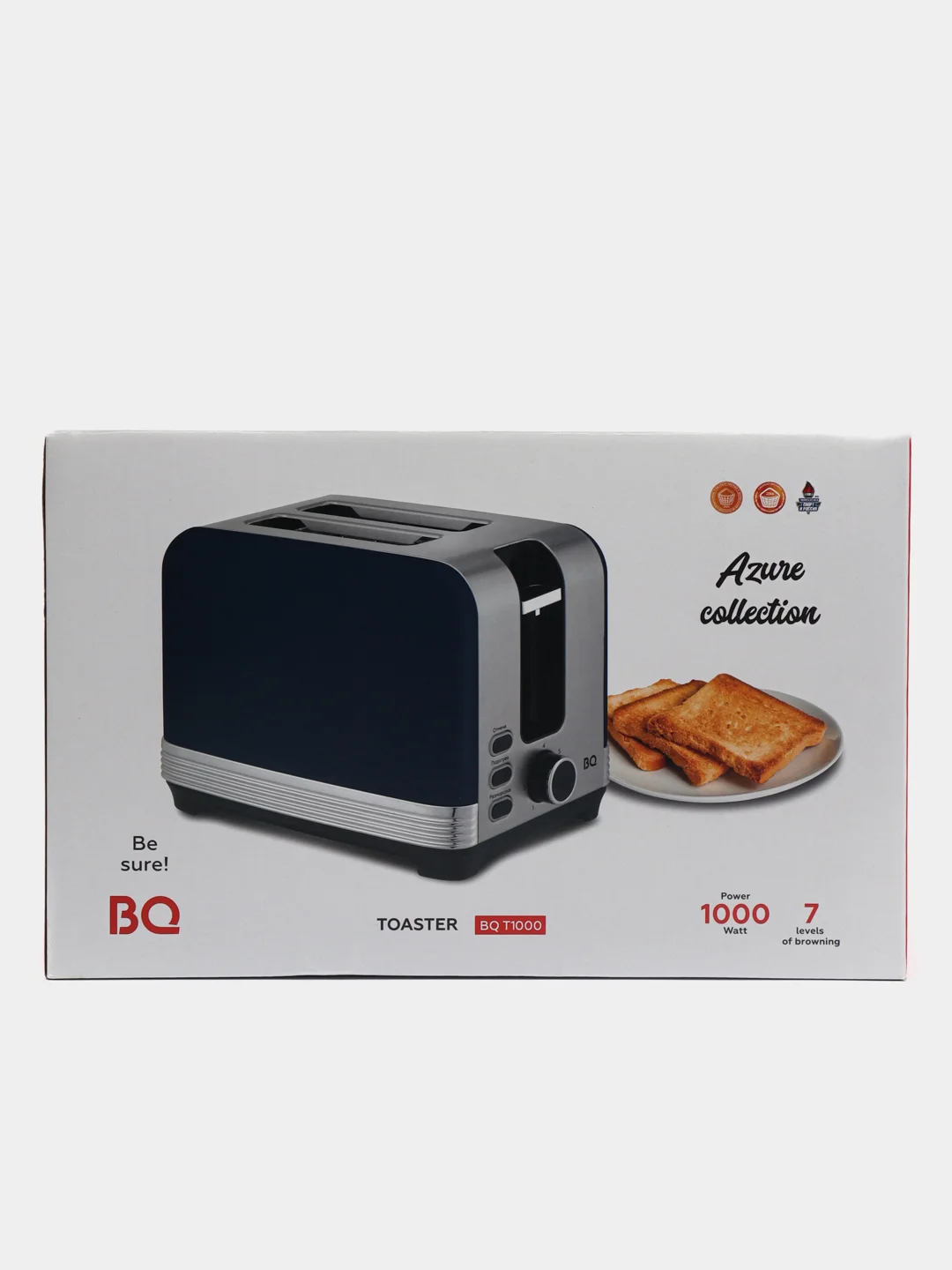 Синий тостер электрический BQ T1000, 7 РЕЖИМОВ, 1000 Вт, 2 ОТСЕКА, БЫСТРЫЙ НАГРЕВ