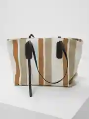 Коричневый сумка женская, текстильная, на замке и кожаных ручках