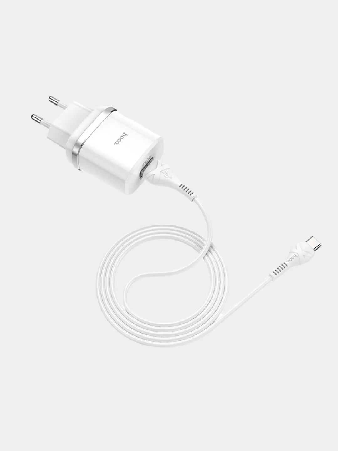 Белый cетевое зарядное устройство Hoco C12Q Type-C 3.0A, 18W, быстрая зарядка, 1 м