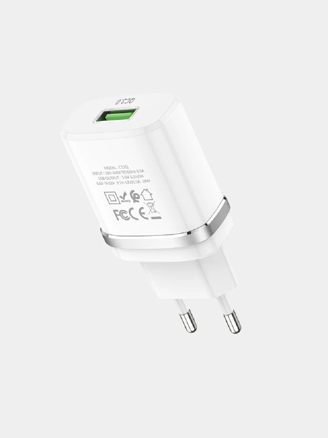 Белый cетевое зарядное устройство Hoco C12Q Type-C 3.0A, 18W, быстрая зарядка, 1 м