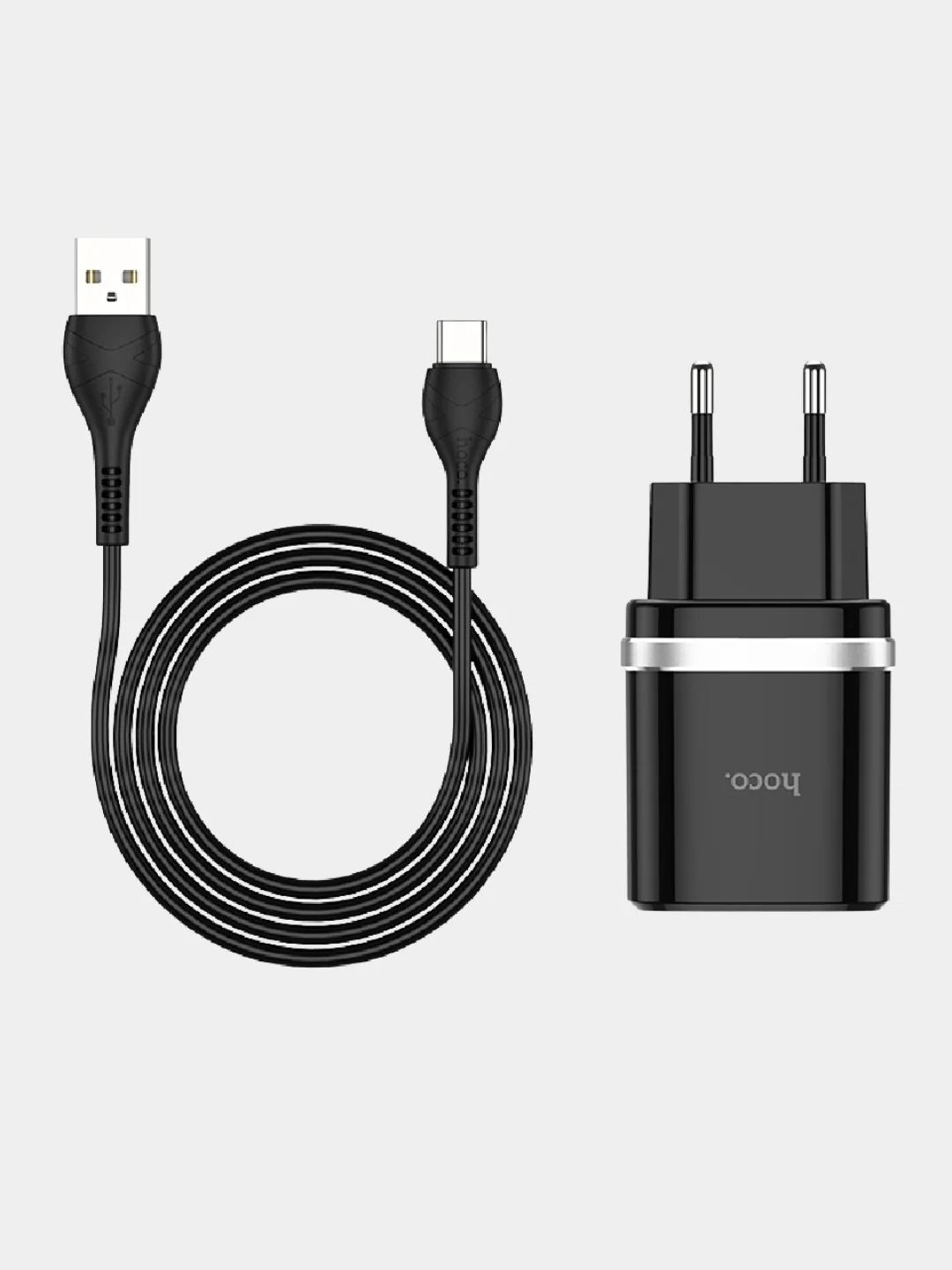 Черный cетевое зарядное устройство Hoco C12Q Type-C 3.0A, 18W, быстрая зарядка, 1 м