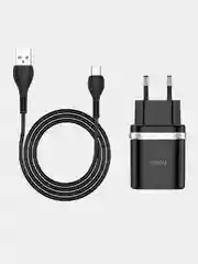 Черный cетевое зарядное устройство Hoco C12Q Type-C 3.0A, 18W, быстрая зарядка, 1 м