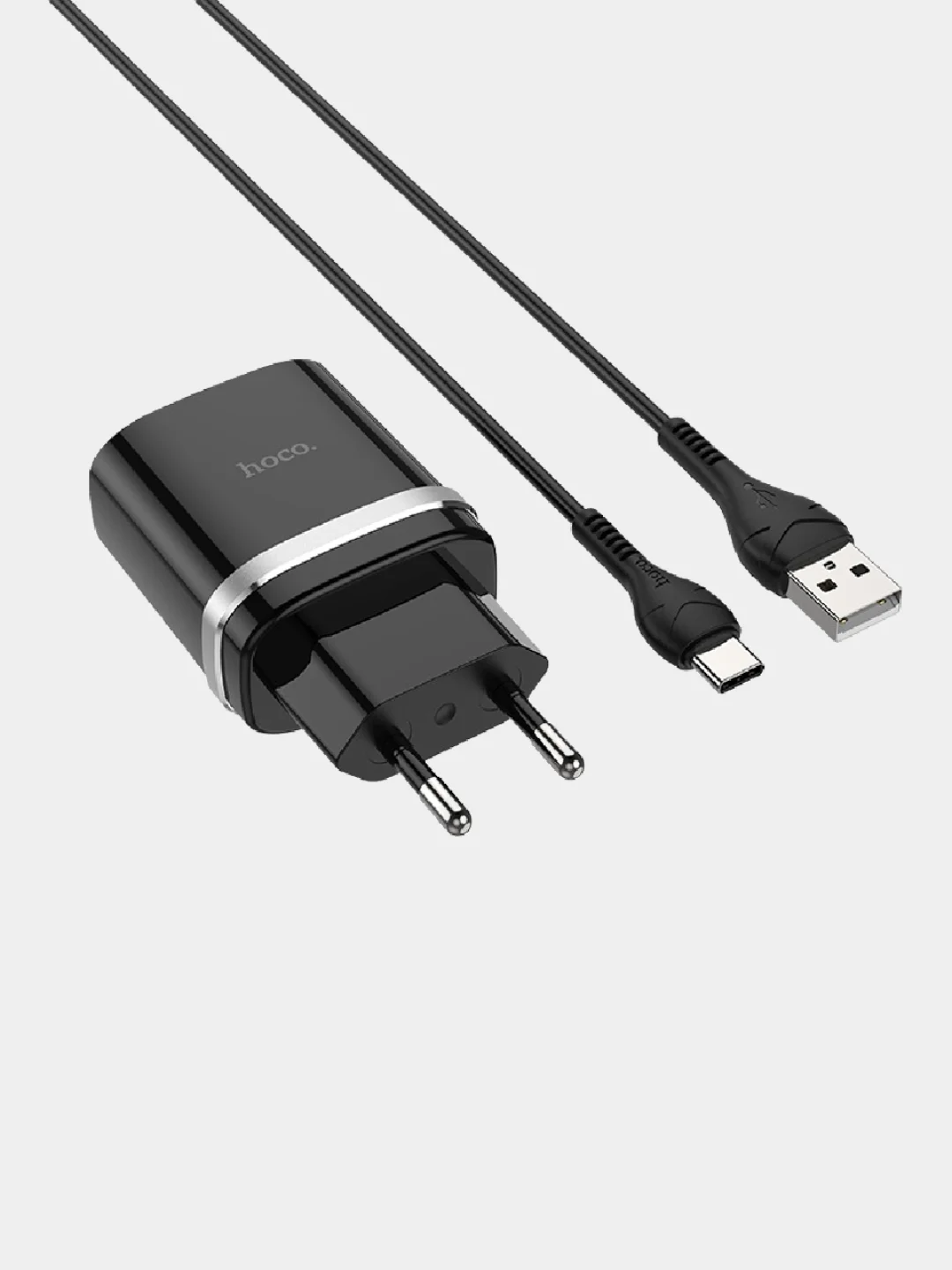 Черный cетевое зарядное устройство Hoco C12Q Type-C 3.0A, 18W, быстрая зарядка, 1 м