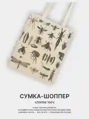 Бежевый меланж сумка-шоппер, авоська, экосумка "ГРАФИКА", 100% хлопок, разные принты