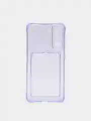 Фиолетовый чехол Samsung Galaxy S21 FE прозрачный противоударный с карманом для карты силиконовый