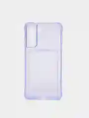 Фиолетовый чехол Samsung Galaxy S21 FE прозрачный противоударный с карманом для карты силиконовый