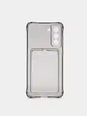 Черный чехол Samsung Galaxy S21 FE прозрачный противоударный с карманом для карты силиконовый