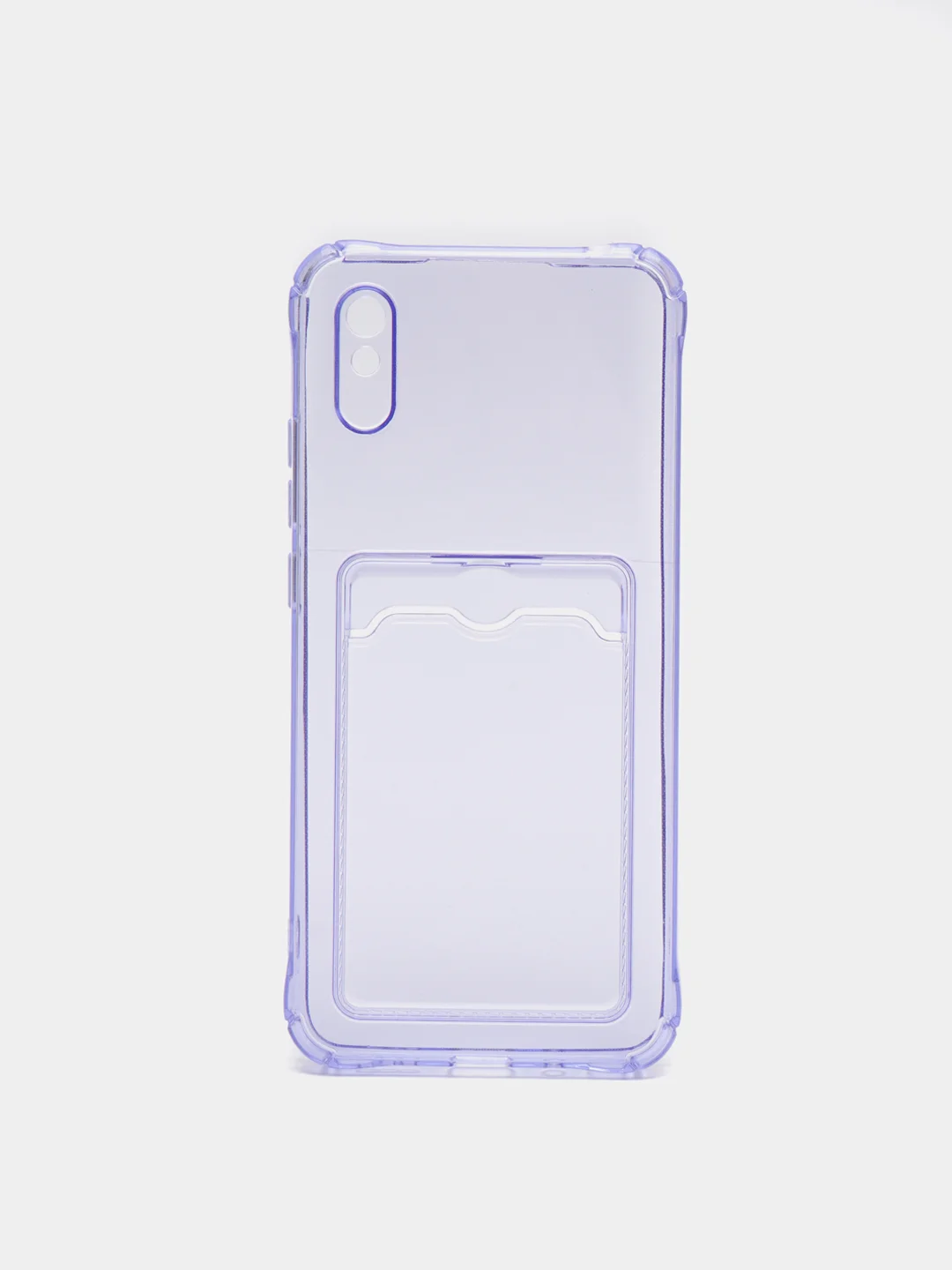 Фиолетовый чехол для Xiaomi Redmi 9A, Сяоми Редми 9А прозрачный, противоударный, с карманом для карты