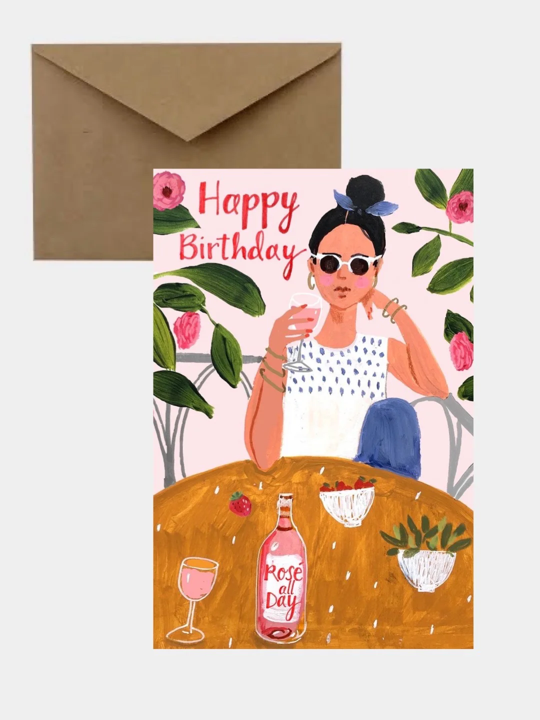Открытка на день рождения Happy Birthday, в крафтовом конверте