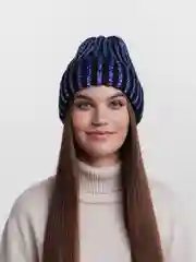 Синий шапка женская, утеплённая, зимняя, с подкладкой на флисе