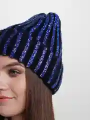 Синий шапка женская, утеплённая, зимняя, с подкладкой на флисе